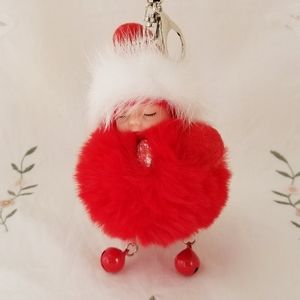 Baby Face Pom Pom Keychain. Red